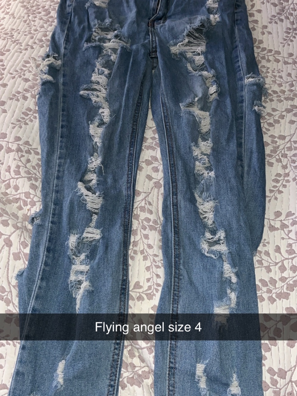 Flying Angel Women's Skinny Ripped Jeans - Blue